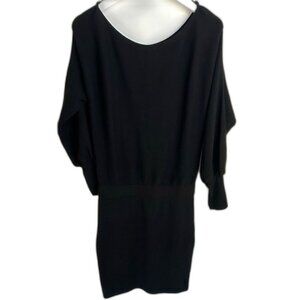 Evereve M Black Sweater Dress Blouson Classy Contemporary Little Black Dress LBD